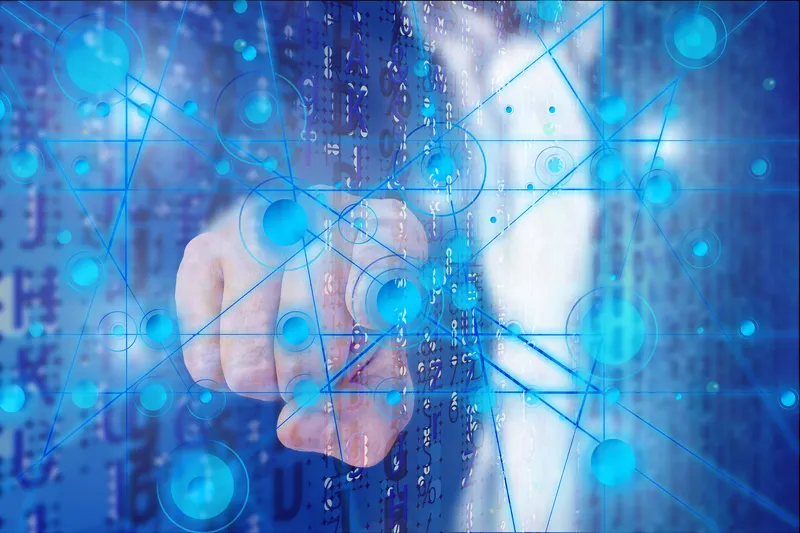 Image technologie un homme pointant du doigt